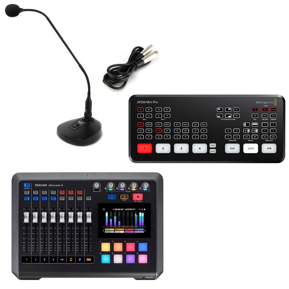 TASCAM オーディオインターフェイス MIXCAST4(ATEM MINI PRO + グースネックマイクセット)【福山楽器センター】