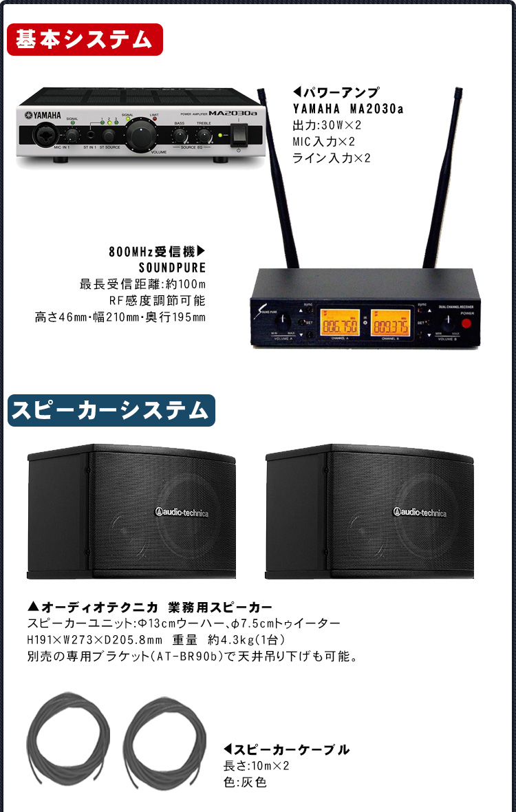 audio-technica ＆ YAMAHA カラオケスピーカーセット 計60W(800MHz 