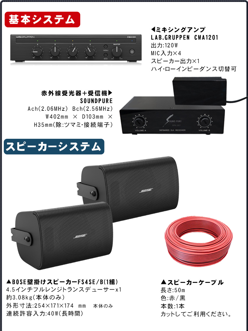 BOSE設備音響セット FS4SEB + LAB.GRUPPENパワーアンプセット(赤外線