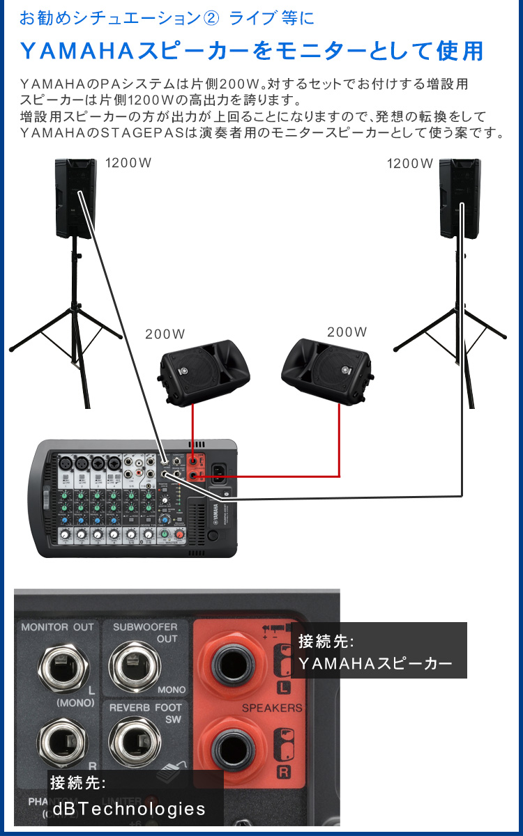 総出力2800W ワイヤレスマイク２本付き 簡易PAセット YAMAHA